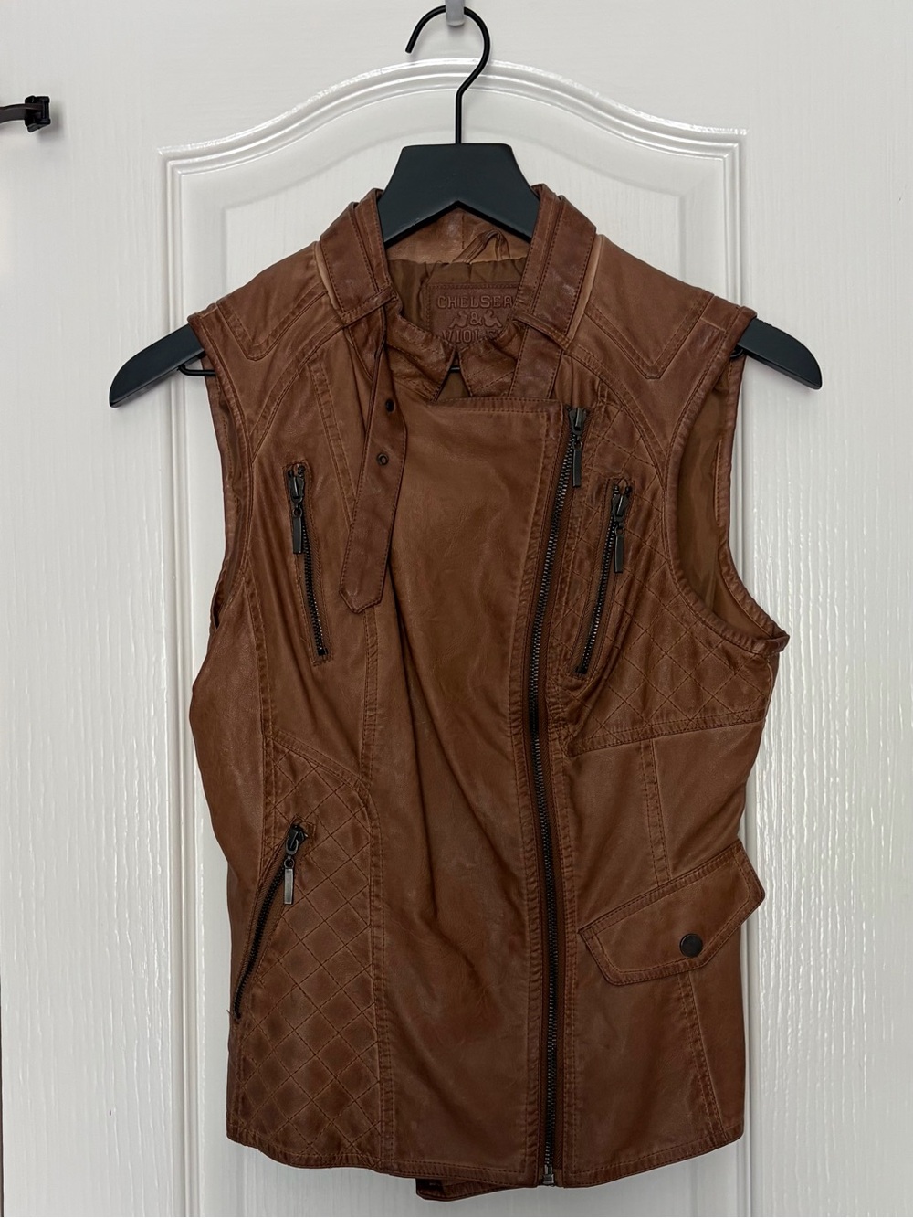 Chelsea & Violet Faux Leather Sleeveless Zip Front Vest